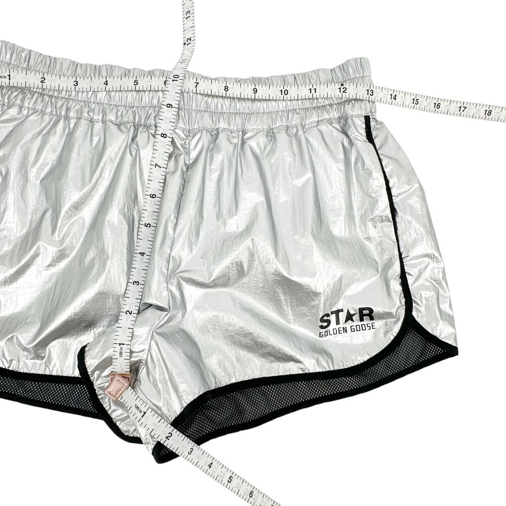 GOLDEN GOOSE Sports Diana Metallic Shorts in Silver/Black XS - Picture 13 of 14